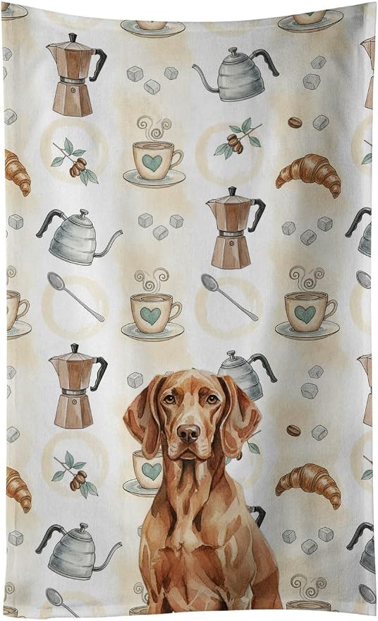 Caroline's Treasures Liver Pointer Coffee Bar Kitchen Towel Velour Plush Front and Cotton Loop Back Machine Washable