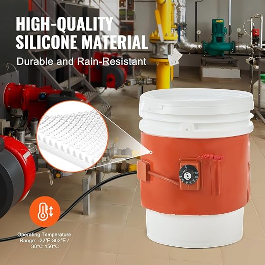 VEVOR Metal Drum Heater, 800 Watt 7.75" Width, Pail Heating Band for 5 Gallon Barrel, 86-302℉ Adjustable Thermostat, High Efficiency Silicone Grease Keg Heater, Tested to UL 499 Standard, FCC Listed
