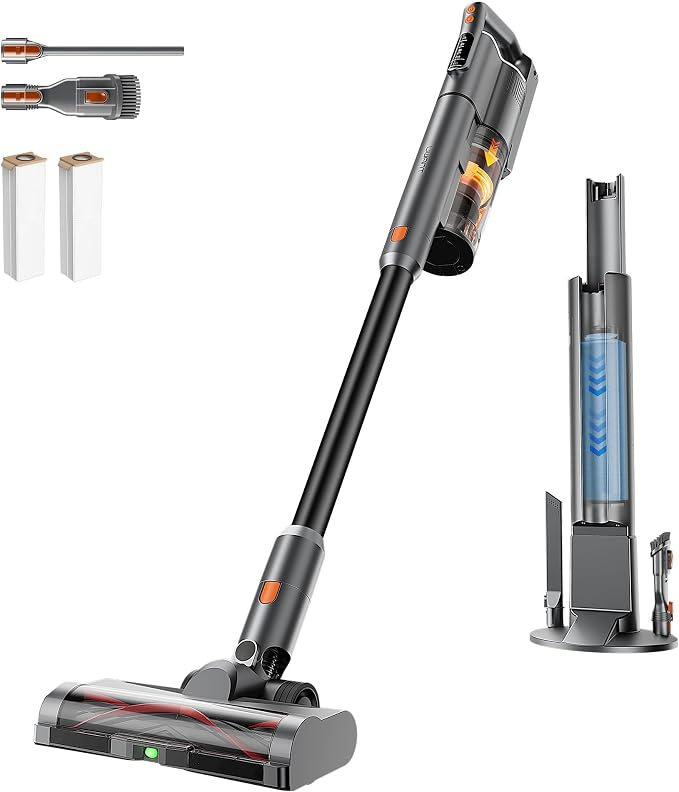uwant V500 Cordless Vacuum Cleaner with Auto Empty&Auto Dust Scrap System, 7-Layer HEPA Filtration, Anti-Tangle Brush, Stick Vacuum for Pet Hair, Hard Floors, Carpet，Grey
