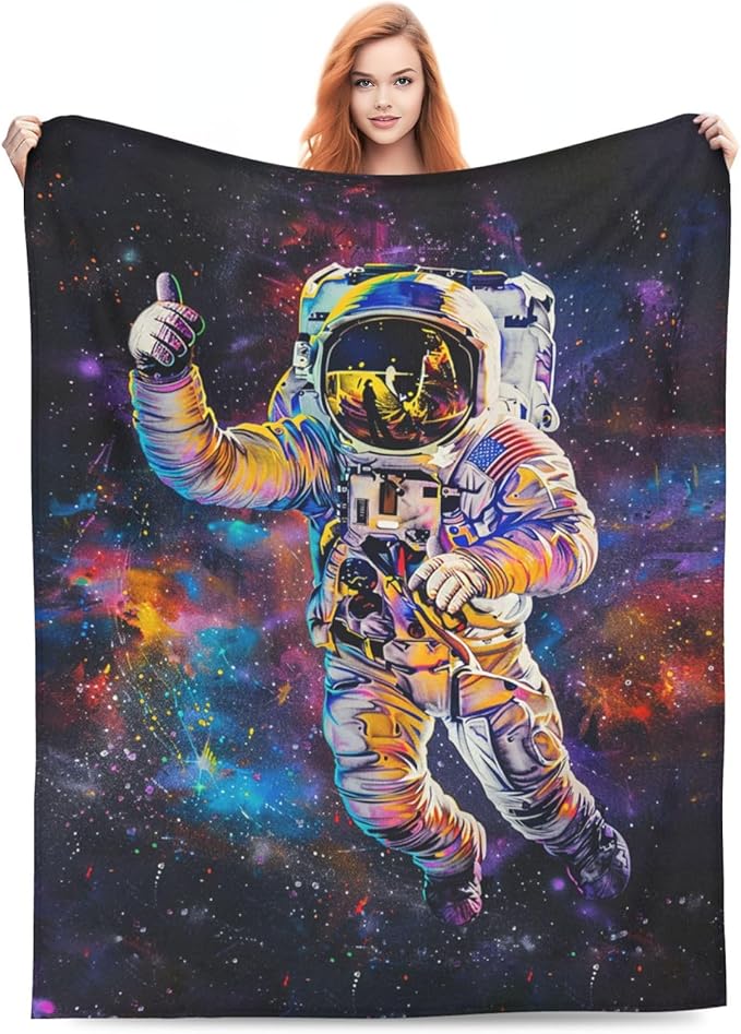 Astronaut Blanket Space Galaxy Decor Throw Blanket Cozy Plush Flannel Fleece Warm Soft Lightweight Fuzzy Winter Blanket Solar System Gifts for Girls Boys Women Teens for Bed Sofa Couch 50"X60"