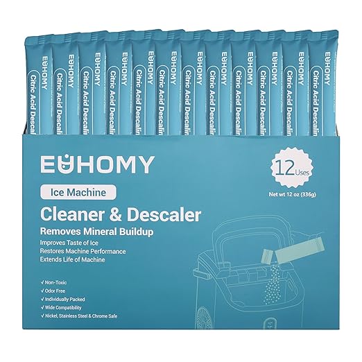 EUHOMY Ice Maker Cleaner & Descaler | 12 Use & Individually Packed | Ice Machine Cleaner with Organic Citric Acid Descaling Powder, Ideal for All Brands
