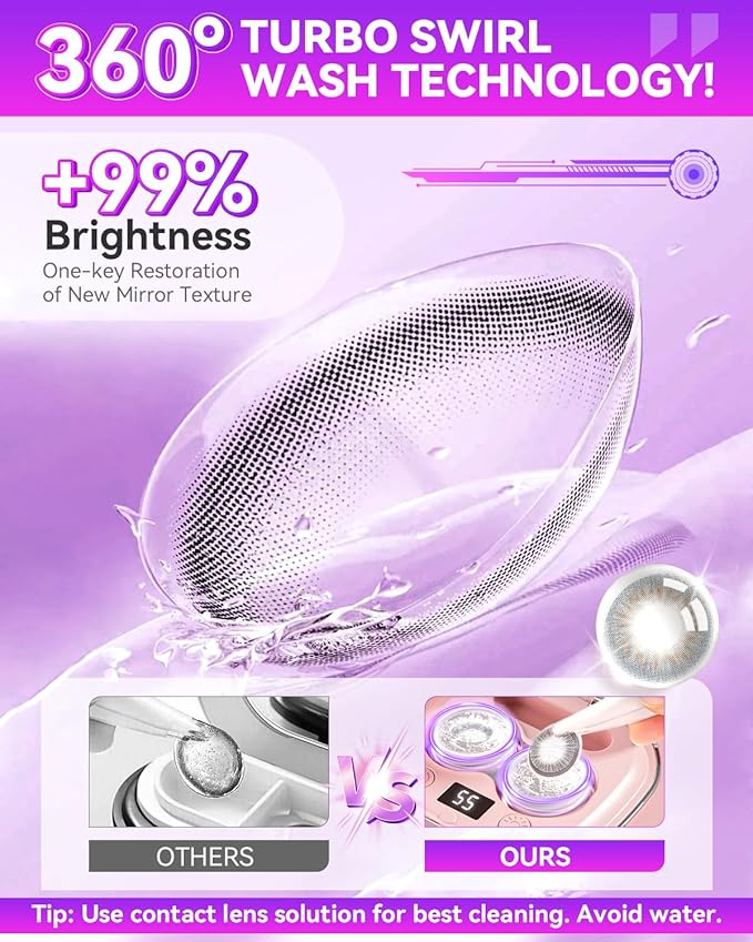 2025 Upgraded Ultrasonic Contact Lens Cleaner【50KHz Germany Super Motor】【Top1 Intelligent Chip-Smart Modes】【Rechargeable】 Gentle Cleaning & 99% Brightness, Portable Soft Contact Lens Tools (Chic Pink)