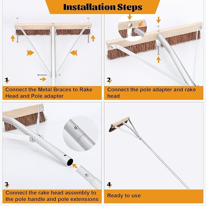 Leaf Roof Brush and Roof Rake, Adjustable Length Roof Cleaning Tool, Remove Roof Leaves Safely, with Natural Brush Head, Lightweight, Easy to Use & Store (21 ft)