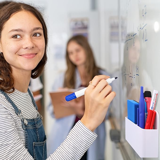 Colarr 20 Pack Magnetic Dry Erase Marker Holder Bulk Whiteboard Magnetic Marker Holder Pen Pencil Organizer for Classroom Whiteboard Refrigerator Locker Storage (White, Black)