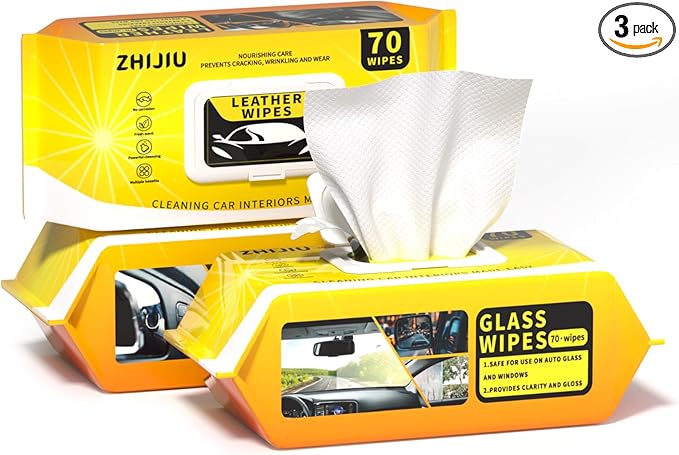 Car Wipes Extra Large 8" x 8" Wipes for Car Interior, Glass, Leather & Multi-Surface Cleaning for Cars, Trucks, SUVs, Motorcycles 70 Count Each (Pack of 3)