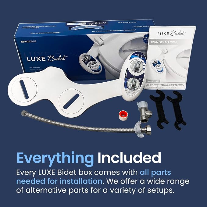 LUXE Bidet NEO 120 - Value 2-Pack Bidet Attachments, Self-Cleaning, Non-Electric (White & Blue)