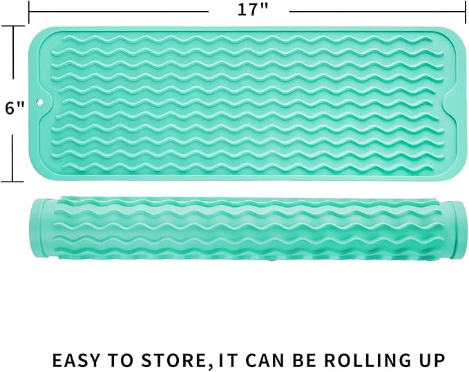 MicoYang Silicone Dish Drying Mat for Multiple Usage,Easy clean,Eco-friendly,Heat-resistant Silicone Mat for Kitchen Counter,Sink,Bar,Bottle,or Cup Mint M 17 inches x 6 inches
