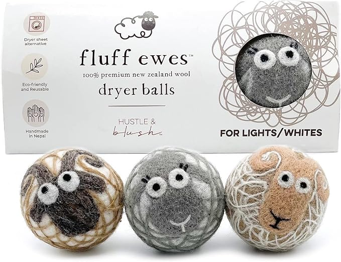 Fluff Ewes Premium Handmade New Zealand Reusable Wool Dryer Balls for Laundry, Anti-Static Alternative to Liquid Fabric Softener, Plastic Dryer Balls or Dryer Sheets, 6 Pack Bundle with Boxes