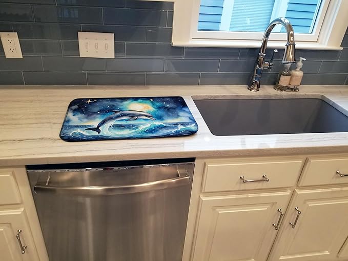 Caroline's Treasures Dolphin in a Starry Sea Dish Drying Mat Absorbent Dish Drying Mat Pad for Kitchen Counter Dish Drainer Mat for Countertop, 14 x 21", Multicolor