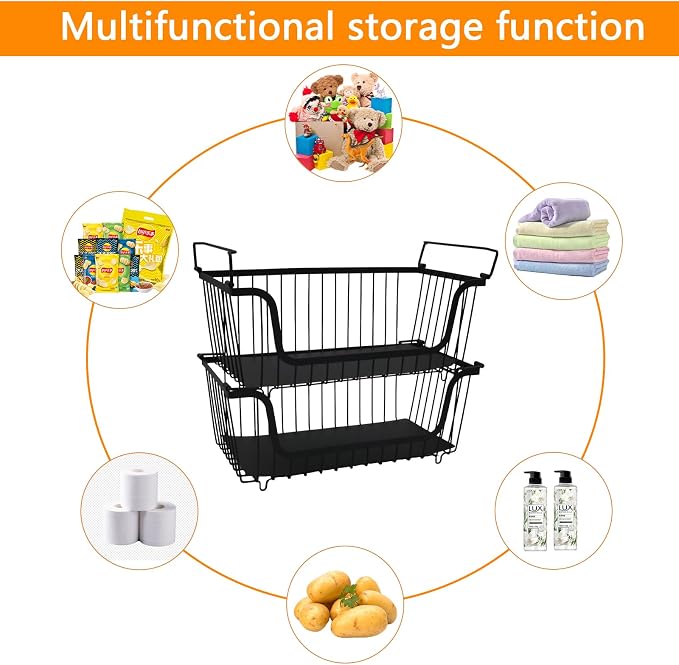 2 Pack Cleaning Supply Caddy and Trash Bag Holder Stand Set,Stackable Wire Storage Baskets,Under Sink Organizer,Cleaning Products Storage Organizer with Handles for Bathroom, Bedroom,Kitchen