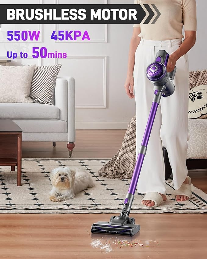 FUNCCUBE Cordless Vacuum Cleaner, Stick Vac Cleaners for Home with Tangle-Resistant,Up to 50 Minutes,Powerful Suction,Rechargeable,Lightweight,Handheld, Versatile for Carpet, Hard Floor, Pet Hair, S2