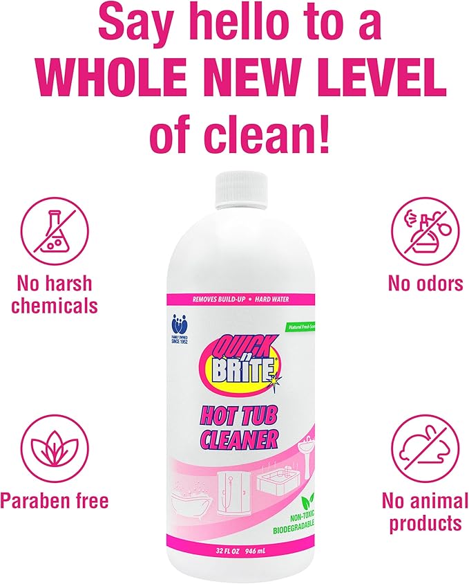 Quick N Brite Heavy Duty Hot Tub Cleaner Kit - Non-abrasive Cleaning Gel with Sponge and Cloth, 32 oz. (Packaging May Vary)