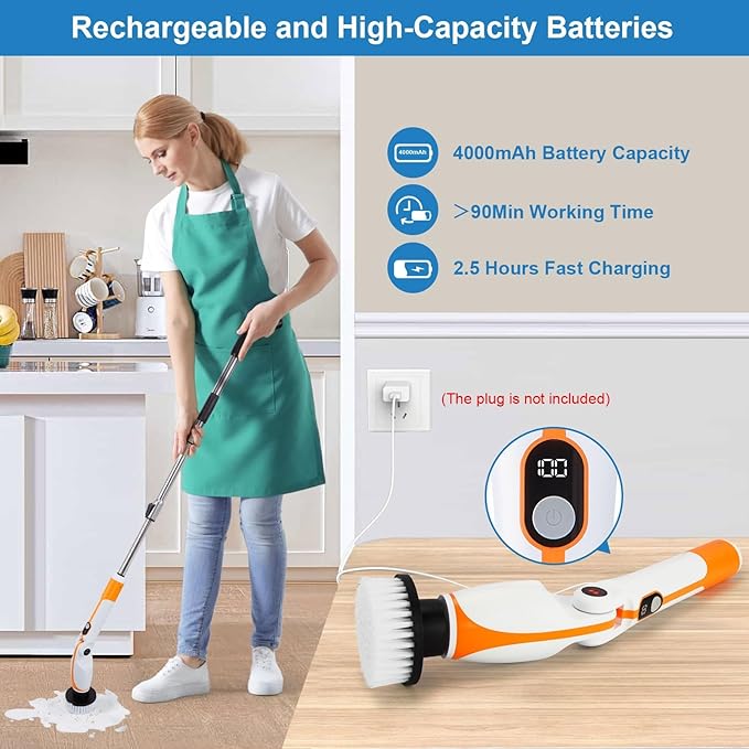Electric Spin Scrubber with Extendable Handle & 4 Adjustable Angles, High-Speed Cleaning Brush for Versatile Deep Cleaning, Perfect for Bathroom, Shower, Tub, Tiles & Floors