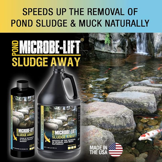 MICROBE-LIFT ALGA32 Algaway 5.4 Algae Control Treatment for Ponds and Water Garden, Safe for Koi Fish, Goldfish, Plants, and Decorations, 32 Ounces | MICROBE-LIFT Sludge-Away Pond and Outdoor Water Garden Sludge and Muck Remover, Safe for Live Koi Fish...