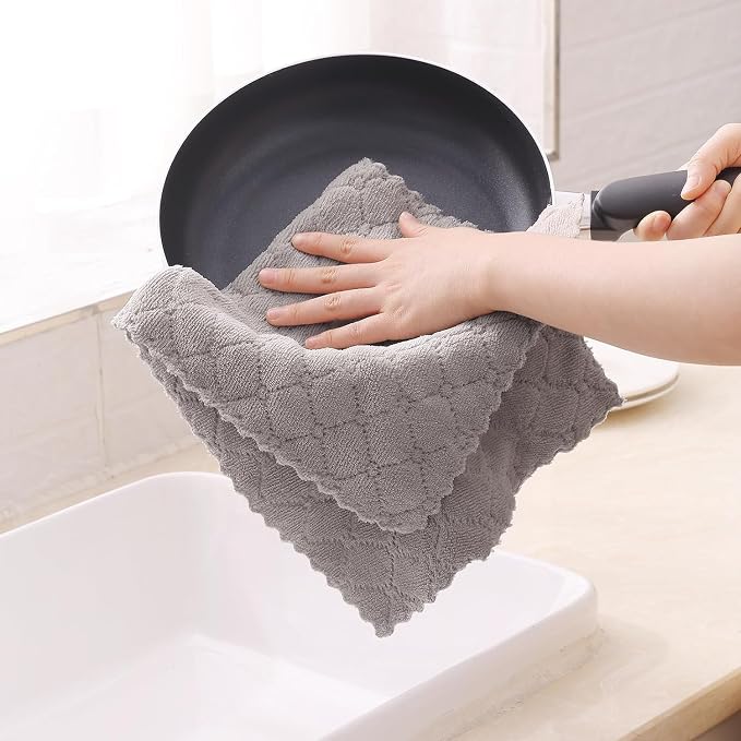 Homaxy 24 Pack Dish Towels for Kitchen (10 x 20 Inches, Grey), Super Soft and Absorbent Coral Velvet Dish Cloths for Washing Dishes, Nonstick Oil Fast Drying Microfiber Cleaning Cloth