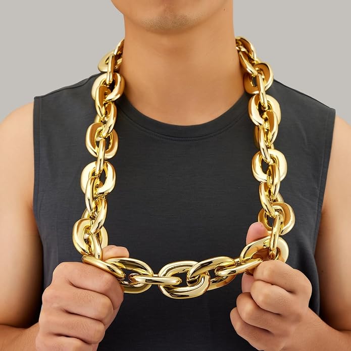 Passed colorfast test,Large Plastic Chain Necklace, 2 Pack / 4 Pack Optional,Hip-hop Rapper Big Chunky Fake Necklace , Super long Detachable, Non-fading Party Clothing Plastic Jewelry Necklace Decoration, Women and Men.