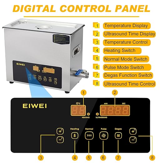 6L Ultrasonic Cleaner Dual-Frequency Professional Digital Stainless Steel Cleaning Machine with Heater Timer for Carburetor, Parts, Circuit Board, Glasses, Denture，Jewelry
