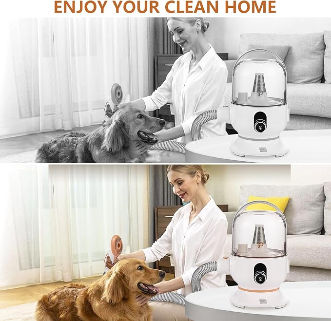 Hipicute Dog Grooming Vacuum Kit, 11Kpa Suction Power Pet Hair Vacuum for Shedding Grooming with 2L Large Capacity Hair Storage, 5 Professional Pet Grooming Tools for Dogs Cats