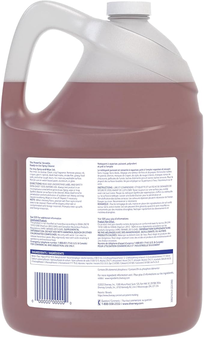 Spitfire Diversey SC 100870948 RTU Liquid Power All-Purpose Cleaner, Heavy Duty Degreaser for Shops & Kitchens, Pine Scent, Ready-to-Use Refill, 1-Gallon