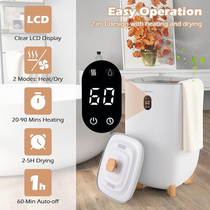 COSTWAY Large Towel Warmer for Bathroom, 35L Towel Heater & Dryer Combo with Fragrant Disc Holder, Blanket Warmer with Timer, Auto Shut Off, Fits 4 Oversized 45" x 70" Towels, Bathrobes & PJ's