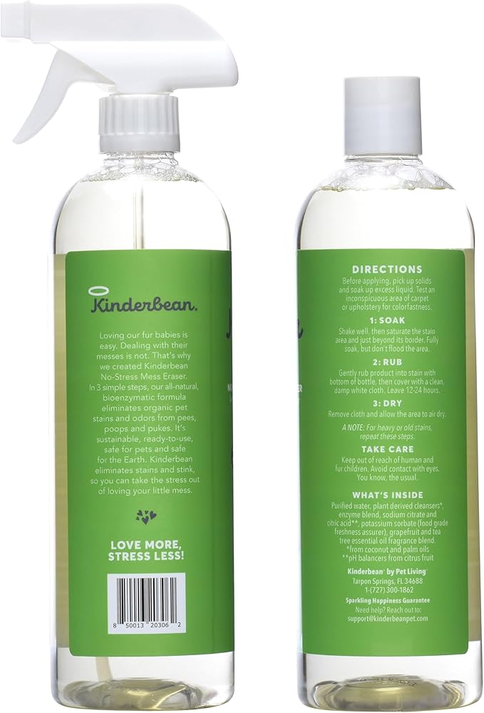 No-Stress Mess Eraser – Dog & Cat Urine Stain & Odor Remover, 2-Pack 24 oz, Enzyme Bio-Active Cleaner for Carpet, Upholstery & Car Seats, Helps Remove Pet Smell from Home & Car, Grapefruit & Tea Tree