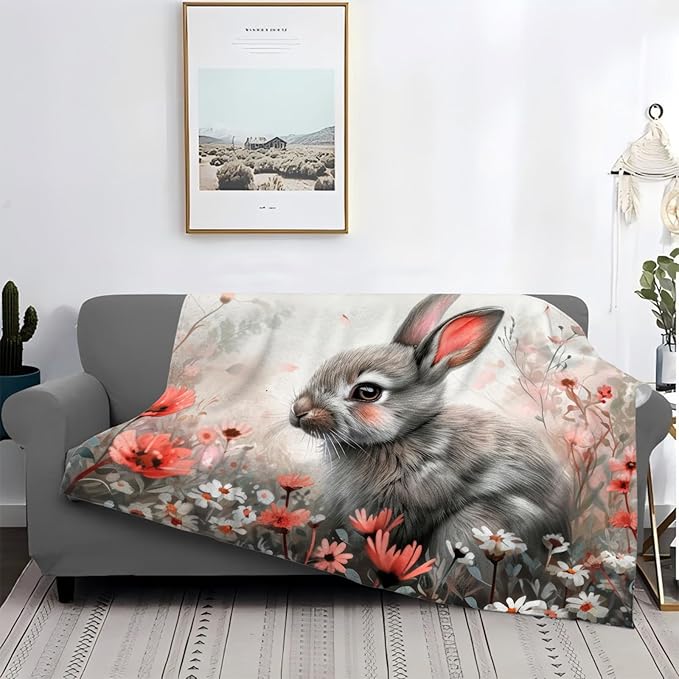 Tijuboni Rabbit Bunny Throw Blanket Rabbit Gifts for Girls Boys Women Men Kids Adults Soft Flannel Fleece Blanket for Couch Sofa Bed Home Decor 50"x60"