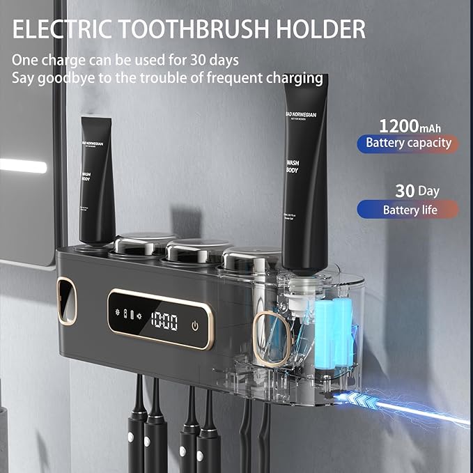 Rechargeable Toothbrush Holders for Bathrooms,Toothbrush Holder Wall Mounted with 3 Cups,Automatic Toothpaste Dispenser Bathroom Accessories Set (White)