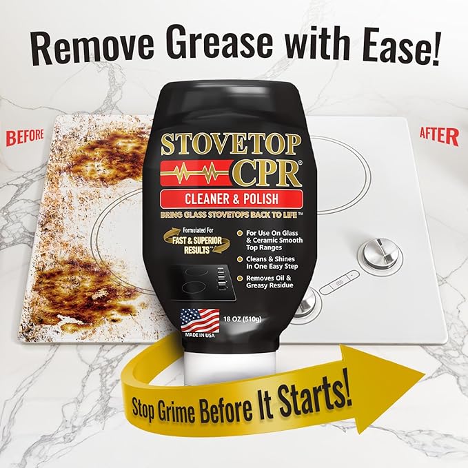 Stovetop CPR 2-in-1 Glass Stovetop Cleaner and Glass Polish (18oz) - Ceramic Top Stove Cleaner, Oven Top, Cooktop, Electric Stove Ceramic