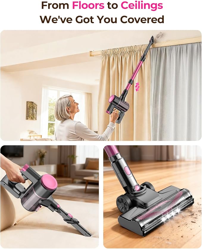 UML0 N8 Cordless Vacuum Cleaner, Lightweight Stick Vacuum with Powerful Suction, 2200mAh Battery, 40 Mins Runtime, Self-Standing, Rechargeable Vacuum Cleaners for Home Hardwood Floor Carpet Pet Hair