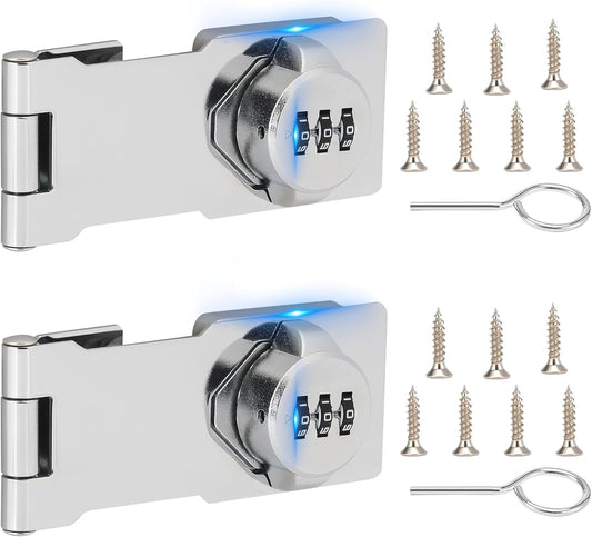 Keyless Cabinet Lock with Combination Code - 3-Digit Password Hasp Latch Lock for Drawers, Bifold Closet Door and Double Sided Door (Silver, 4.5 Inch, 2 Pack)