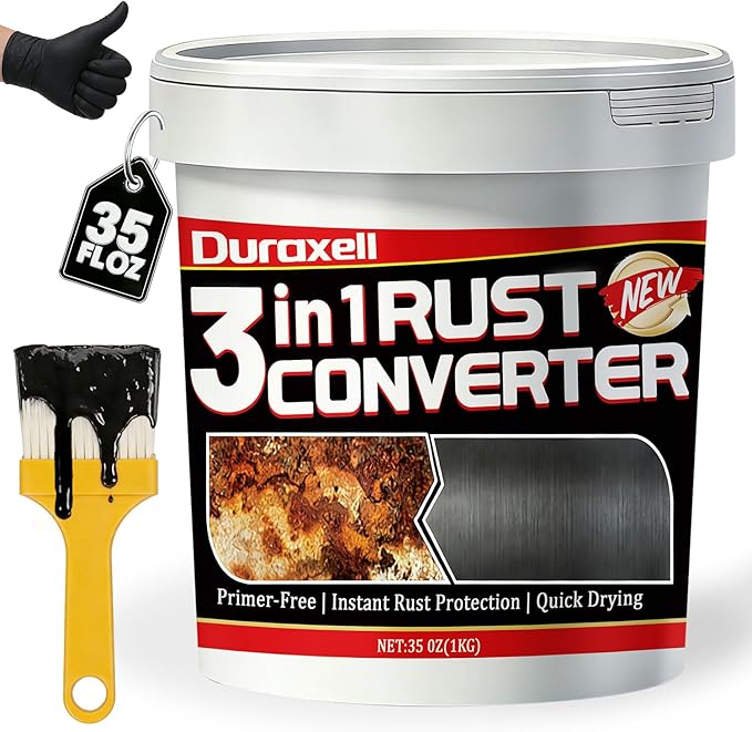 Rust Converter Paint for Metal, 3-in-1 Rust Reformer & Metal Primer, Paint Over Rust Metal, Anti-Rust Paint for Metal Fence, Trailer Frame, Automotive Parts, Black Rust Stop Coating – 35 oz