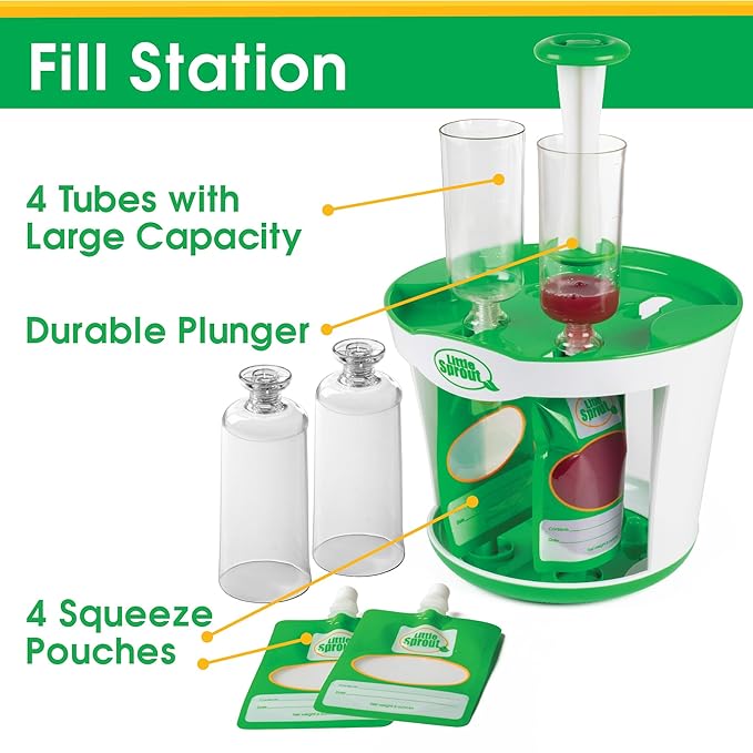 Baby Food Maker For Infants & Toddlers (11 Piece Set)- Make 4 6oz Food Squeeze Purees at Once w/ Fill Station, Pouches, Funnel, Tubes & Plunger- Dishwasher Safe & BPA Free for Homemade Semi-Solid Food