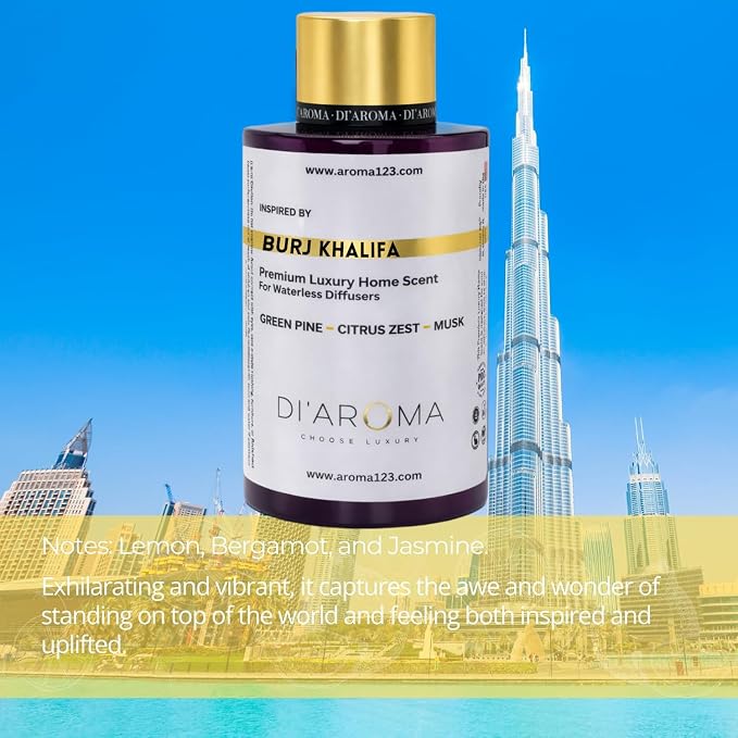 Di’Aroma Luxury Burj Khalifa Resort Collection Fragrance Oil, Diffuser Oil for Waterless & Cold-Air Diffusers, Premium Air Freshener, Home & Business Scent, Made in USA (120ml, Burj Khalifa)