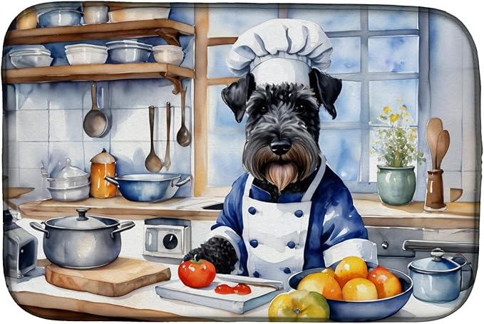 Caroline's Treasures DAC6273DDM Kerry Blue Terrier The Chef Dish Drying Mat Absorbent Dish Drying Mat Pad for Kitchen Counter Dish Drainer Mat for Countertop, 14 x 21", Multicolor