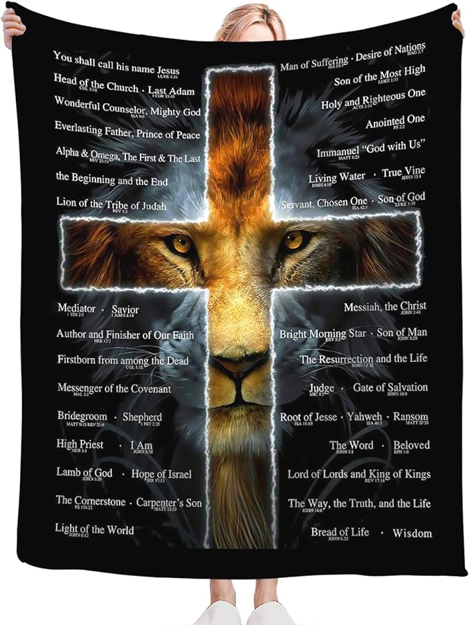Tijuboni Christian Lion Throw Blanket Religious Gifts for Women Men Girls Boys Kids Adults Soft Flannel Fleece Blanket for Couch Sofa Bed Home Decor 50"x60"