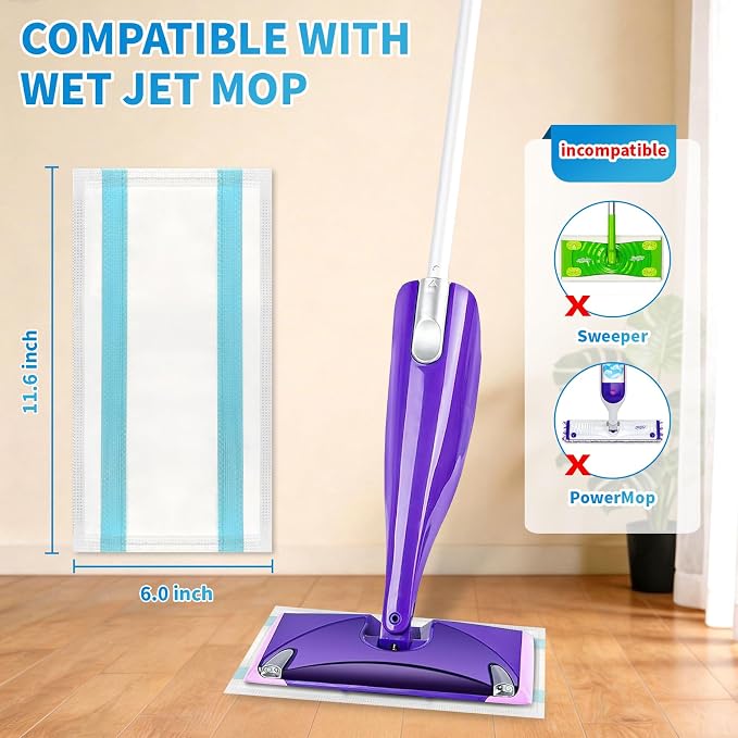 100 Pack Wet Jet Pads for Swiffer Mop - Disposable Wet Jet Refills for Multi-Surface Floor Cleaning, 4-Layer Thickened Mop Pads for Swiffer Wet Pads Refill, Heavy-Duty Dirt Locking | Super Absorbent