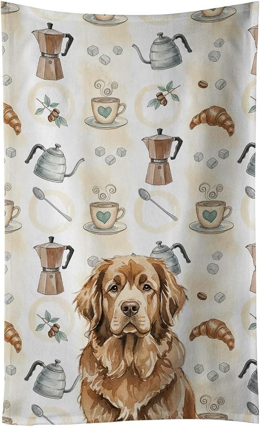 Caroline's Treasures Brown Newfoundland Coffee Bar Kitchen Towel Velour Plush Front and Cotton Loop Back Machine Washable