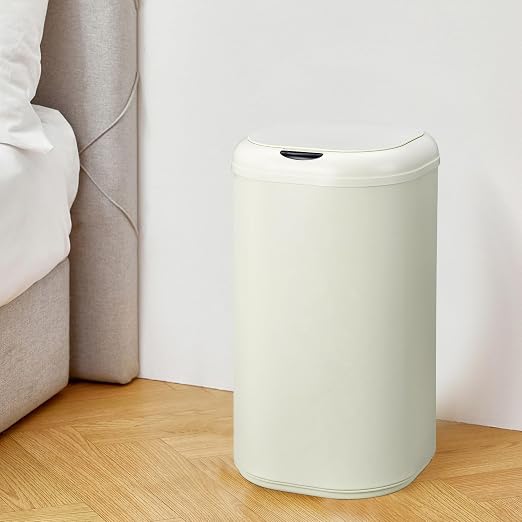 30L (8 Gallon) Beige Stainless Steel Motion Sensor Trash Can - Touchless Automatic Lid, Cylindrical Smart Waste Bin for Kitchen Bathroom Living Room Home Office