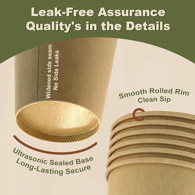 12 oz 500 Pack Disposable Coffee Cups, Bulk Brown Disposable Paper Cups, Coffee Cups for Hot Tea, Chocolate and Cold Drinks