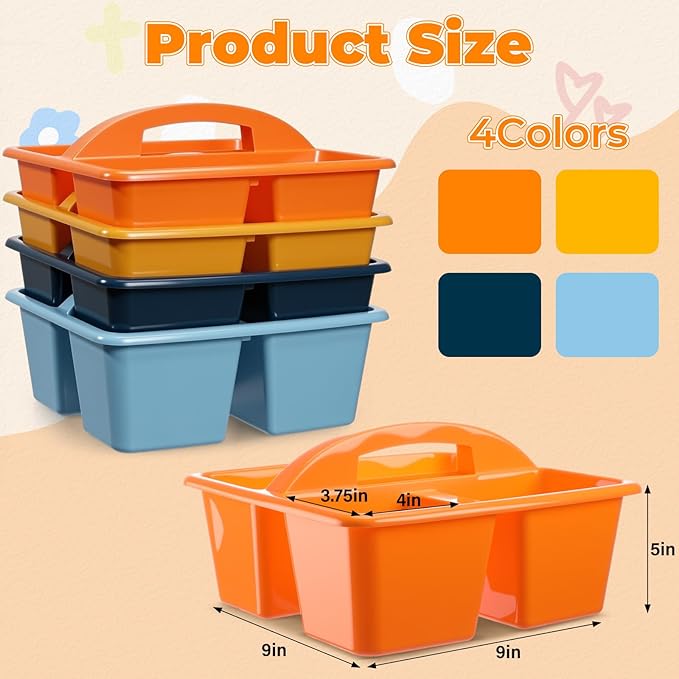 Kathfly 8 Pack Caddy Organizer with Handle, Stackable Organization Storage, Small Plastic Basket Classroom Caddy for Table Desk Office Pencil Kids Room Craft Art Teacher School Supplies (Blue Orange)