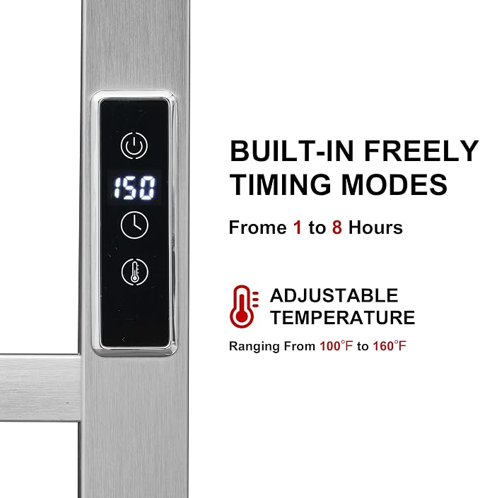 Heated Towel Racks for Bathroom, Wall Mounted Electric Towel Warmer Racks with Timer & Temperature Control, Stainless Steel Towel Heater for Bathroom (Square-Brushed 6 Bars)