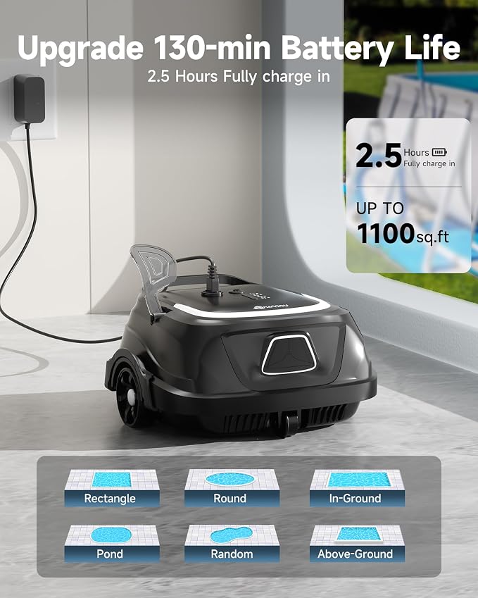 2026 Cordless Robotic Pool Vacuum for Above Ground Pools, Automatic Pool Cleaner Featuring Powerful Suction, LED Status Light & Dual‑Layer Filters, 2.5‑Hour Rapid Charging, Self‑Parking