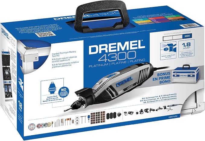 Dremel 4300-9/64 Rotary Tool Kit with Flex Shaft - 9 Attachments & 64 Accessories - Ideal for Engraving, Etching, Sanding, and Polishing