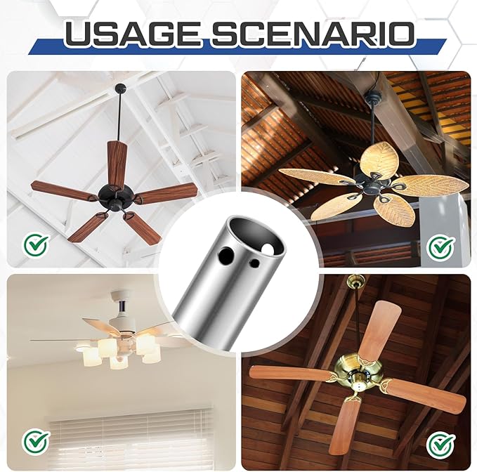 VIHOSE 48 Inch Ceiling Fan Downrod with Extension Cord 4 ft Silver Downrod for Ceiling Fan 1 Inch Outside Diameter Not Threaded Suitable for a Wide Range of Fans