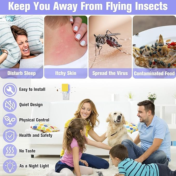 Flying Insect Trap Plug-in, Indoor Mosquito & Gnat Killer, Safe Non-Toxic UV Light Fly Catcher, Night Light Bug Trap with Sticky Pad for Flies, Gnats, Moths (1 Pack, Ivory)