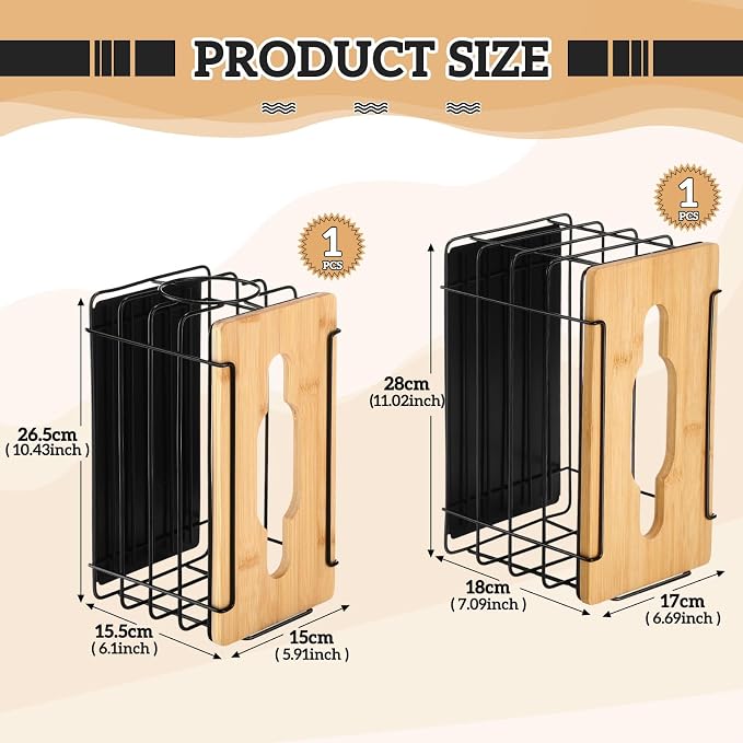2 Pack Magnetic Trash Bag Holder Basket Garbage Bag Magnetic Dispenser Roll Holder with Bamboo Lid Kitchen Laundry Organizers and Storage Container for Laundry Room Kitchen