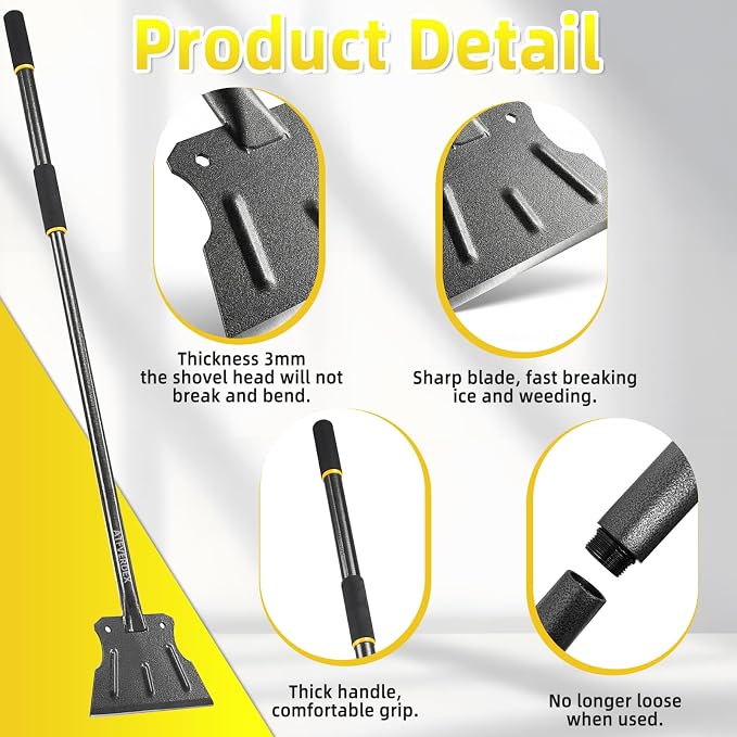 Garden Flat Shovel & Weed Scraper,59" Floor Scraper Long Handle Heavy Duty Multifunctional Cleaning Shovel for Weeding, Ice, Snow, Mud and Lawn Edging