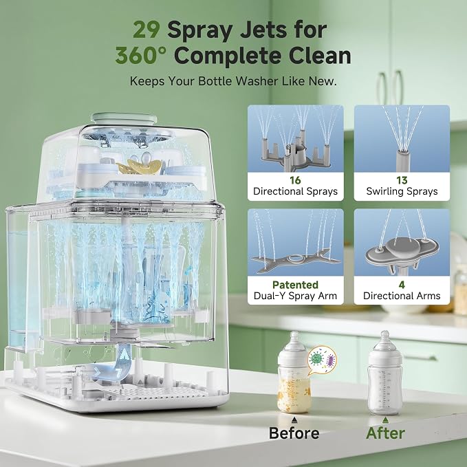 Baby Bottle Washer and Sterilizer with Dryer – 19-Min Fast All-in-One Machine for Baby Bottles, Pump Parts & Accessories, 3 High-Temp Sterilization Modes, 60 Cleaning Tablets