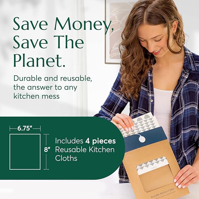 CLEANOMIC Reusable Kitchen Cloth, Fabric Softener Sheets & Tablet Tin Bundle