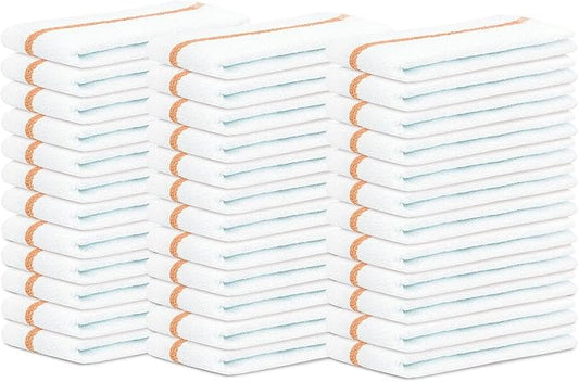 Bar Mops Gold Stripe Pack of 36 Kitchen Towels 16x19 Multi-Purpose for Home, Restaurant and Cleaning White Absorbent Washcloth Dishcloths Sets, Reusable Dish, Cloths Rags